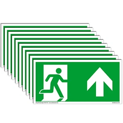 Abbildung von 10 Schilder Notausgang extra langnachleuchtend PVC selbstklebend 297x148mm gemäß ASR A1.3 DIN 7010 67510 Notausgangsschild rechts aufwärts geradeaus Fluchtweg Rettungsweg Dreifke® 160