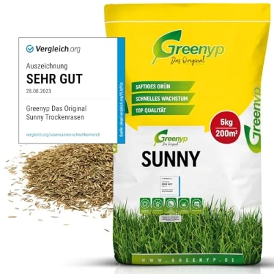 Abbildung von Greenyp® Sunny I dürreresistenter Trockenrasen 5kg für 200m² Grassamen Rasensamen Rasensaat Gras Nachsaat schnellkeimend