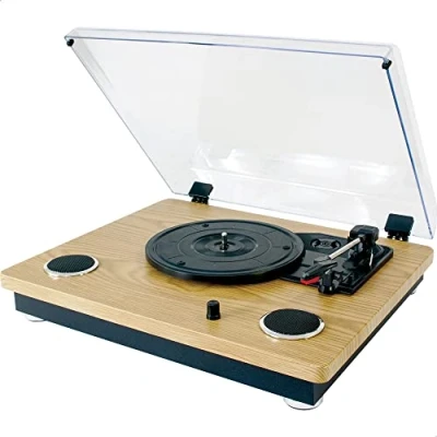 Abbildung von MAD RT300SP MKII MADISON Vintage Plattenspieler mit integrierten Lautsprechern (2x8W), Bluetooth, USB, Micro SD Holz.