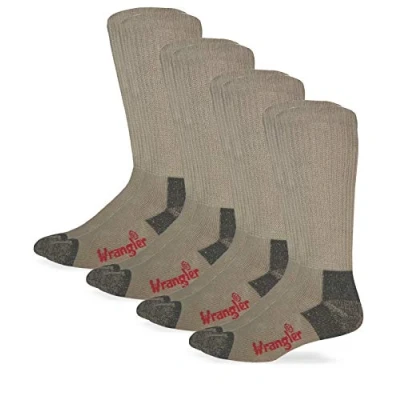 Abbildung von Wrangler Herren Men&#039;s Non Binding Boot Work Cotton Cushion Smooth Toe Pair Pack Riggs Socken, Nicht bindend, für Stiefel, Arbeit, Baumwolle, Kissen, Glatte Zehen, 4 Paar, Khaki, L