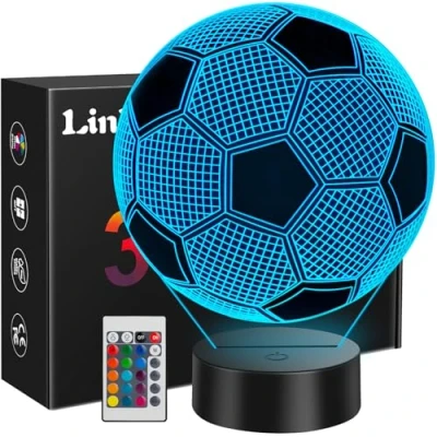 Abbildung von Linkax Fussball Geschenke Jungen Mädchen, Fußball für Jungs, 3D Nachtlicht Kinder Zimmer Deko Optische Täuschung Lampe 16 Farben Ändern, Ostergeschenke Geburtstagsgeschenk 6 7 8 9 10 jahre