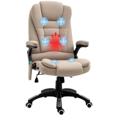 Abbildung von Vinsetto Schreibtischstuhl mit Vibrationsmassage, Heiz , Liegefunktion, ergonomisch (Chefsessel, 1 St), Fernbedienung, Seitentasche, Leinenoptik, Braun