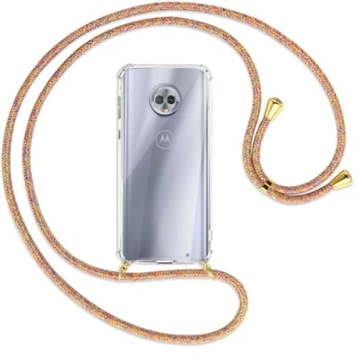 Abbildung von mtb more energy Handykette kompatibel mit Motorola Moto G6 Plus, G6+ (5.9&#039;&#039;) Rainbow/Gold Smartphone Hülle zum Umhängen Anti Shock Full TPU Case