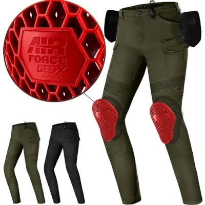 Abbildung von SHIMA GIRO Motorrad Hose Damen mit Protektoren AIRFORCE Knieprotektoren Motorradhose Kurzgrößen Hosen für Mann Protektorenhose Textilhose Urban Stretch Cargohose Lang (Frauen, Khaki, 30/30)