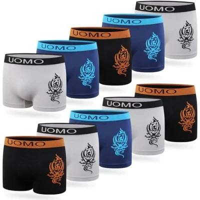 Abbildung von L&amp;K 10er Pack Boxershorts Jungen aus Mikrofaser Größe ab 140/146 bis 176/182 mit Motiv bequem Seamless Kinder Unterhosen 1601 LT 164/170