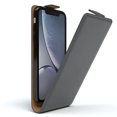 Abbildung von EAZY Case Hülle kompatibel mit iPhone XR Flip Cover zum Aufklappen, Handyhülle aufklappbar, Schutzhülle, Flipcover, Flipcase, Flipstyle vertikal klappbar, aus Kunstleder, Anthrazit