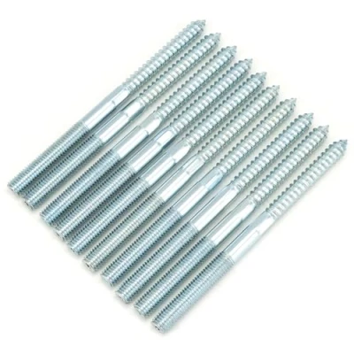 Abbildung von QWORK® 10 Stück Stockschrauben M10 x 140 mm Doppelgewinde Kohlenstoffstahl Verzinkt, Zubehör für die Möbelmontage