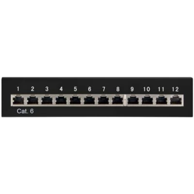 Abbildung von Goobay 69307 CAT 6 Patch Panel 12 Port / RJ45 Buchsen Netzwerkstecker 250 MHz LAN Patchfeld 1 HE Verteilerfeld Mini Desktop Patchpanel Wandmontage Schwarz