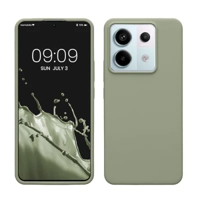 Abbildung von kwmobile Hülle kompatibel mit Xiaomi Redmi Note 13 Pro 5G / Poco X6 Silikon Handy Case Handyhülle weiche Oberfläche kabelloses Laden Graugrün