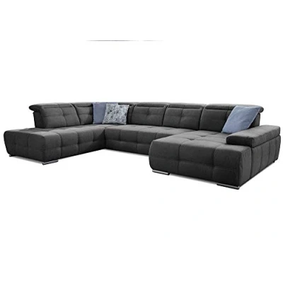 Abbildung von Cavadore Wohnlandschaft Mistrel mit Bettfunktion / Schlafsofa leichter Fleckentfernung dank Soft Clean Geeignet für Haushalte Kindern, Haustieren /343 x 77 228 dunkelgrau