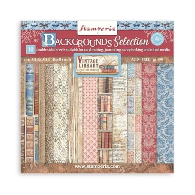 Abbildung von Stamperia Vintage Library Backgrounds Selection 8x8 Inch Paper Pack (SBBS81)