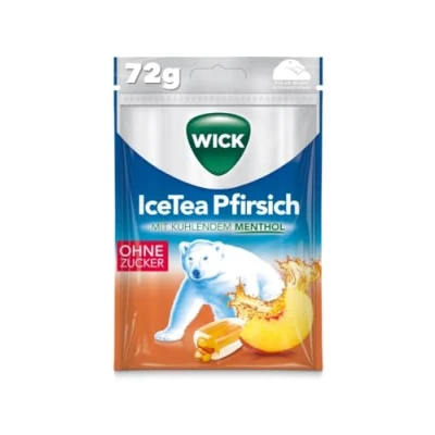 Abbildung von WICK IceTea Pfirsich Hustenbonbons mit kühlendem Menthol und Mate Extrakt, ohne Zucker 1er Pack (1 x 72 g)