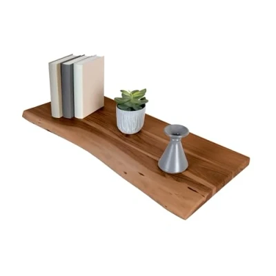 Abbildung von SAM Holzplatte 90x30 cm Arya, Holzbrett Akazie massiv + nussbaumfarben, Baumkanten Platte für Heimwerker, Regale &amp; Fensterbretter, einseitige Baumkante