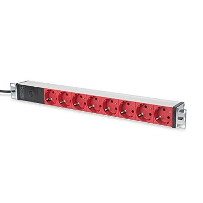Abbildung von DIGITUS 19&quot; Steckdosenleiste 8 Abgriffe (rot) 1HE 250VAC 50/60Hz 16A 2500W Vorsicherung für Überlastschutz