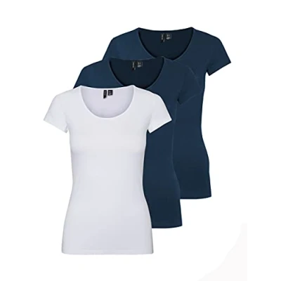 Abbildung von VERO MODA Damen VMMAXI My Soft SS U Neck GA 3PACK 10247489, Insignia Blue/Insignia Blue &amp;, XS