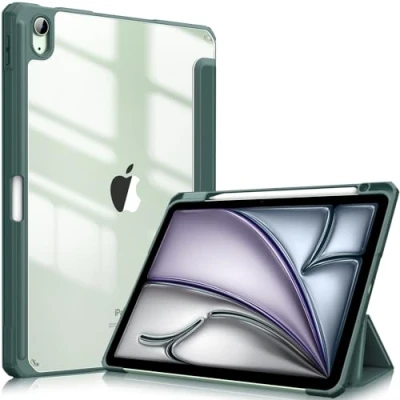 Abbildung von Fintie Hybrid Hülle für iPad Air 11 Zoll, 6./5./4. Generation (2024/2022/2020) 10,9 Zoll mit Stifthalter Stoßfeste Schutzhülle transparenter Hartschale auf der Rückseite, Dunkelgrün