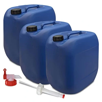 Abbildung von plasteo Kanister Set 3 x 30 L Getränke Wasserkanister mit 1 Hahn + Ausgießer, Ausgießer