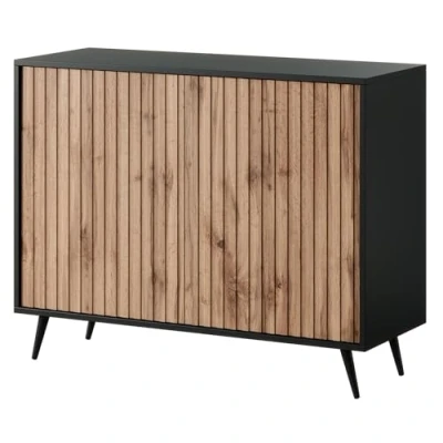 Abbildung von Selsey Bello Kommode in Schwarz und Wotan Eiche mit Lamellen, goldene Beine, 104 cm breit