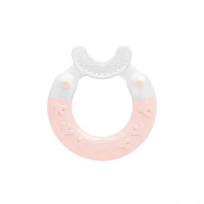 Abbildung von MAM Beißring Bite &amp; Brush, Baby Zahnungshilfe beruhigt das Zahnfleisch, unterstützt die Zahnpflege mit extra weichen Borsten, ab 3+ Monate, rosa, 1 Stück (1er Pack)