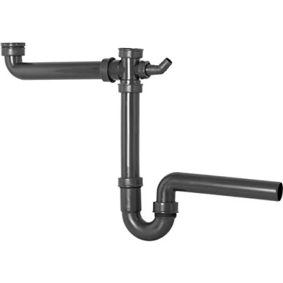 Abbildung von Cornat Rezyklat Röhren Geruchsverschluss für Doppelspülen 1 1/2 Zoll x 40 mm Mit Geräteanschluss Hergestellt aus recycelten Kunststoffen Made in Germany Qualität / Siphon T353108R