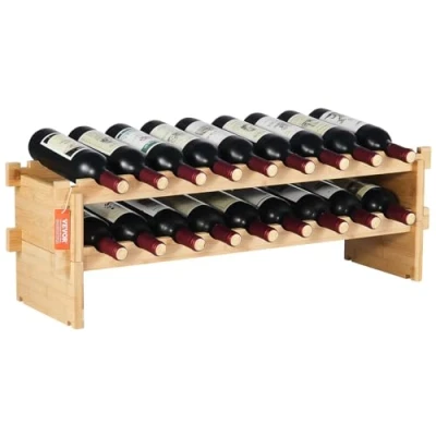 Abbildung von VEVOR Weinregal stapelbar 18 Flaschen, stabiles Flaschenregal, 2 stufiges Lagerregal aus massivem Bambusholz, freistehendes Weinregal, wackelfreie Regale für Küche, Bar und Keller (natürliche Farbe)