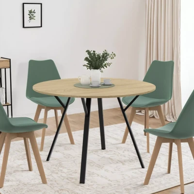 Abbildung von IDMarket Esstisch, rund, YSEULT, 4 6 Personen, Holz und Schwarz, Industriedesign, 110 cm