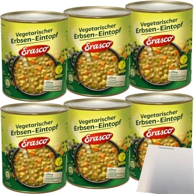 Abbildung von Erasco vegetarischer Erbsen Eintopf 6er Pack (6x800g Dose) + usy Block