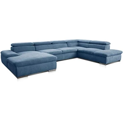 Abbildung von Cavadore Wohnlandschaft Alkatraz im modernen Design / U Form mit Longchair links und Ottomane rechts Inkl. Kopfteilverstellung 350 x 73 226 Hellblau