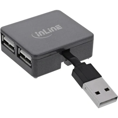 Abbildung von InLine® USB 2.0 4 Port Hub, A Stecker auf 4X Buchse, Kabel 4cm, Quadrat, schwarz