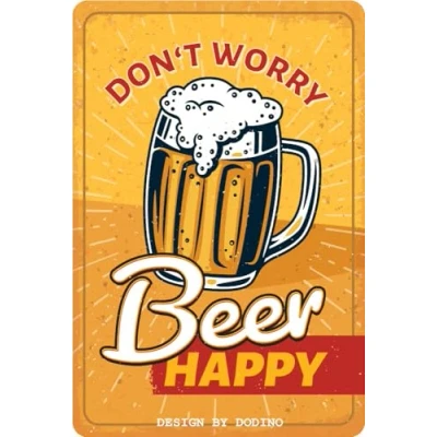 Abbildung von DODINO 20x30cm blechschilder DONT WORRY BEER HAPPY, Dekoratives Wohnaccessoire, Schild bier, Bier schild, Deko Metallschild für alle Bar Theke oder Pub Besitzer