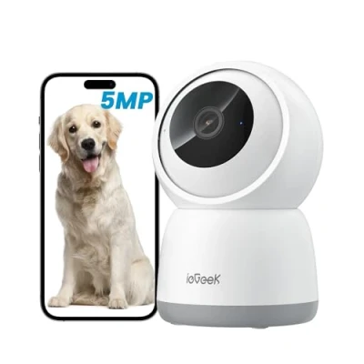 Abbildung von ieGeek 5MP Überwachungskamera Innen,Katzen Hunde Kamera,2.4G/5GHz WLAN Kamera,Babyphone mit Kamera,15M Nachtsicht,Bewegungserkennung,Auto Tracking,One Touch Patrol,2 Wege Audio,Alexa