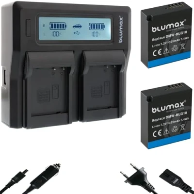 Abbildung von 2X Blumax DMW BLG10e Akku 1025mAh + Dual LCD Ladegerät Panasonic Lumix DC TZ95D GX9 TZ202 TZ91 DMC TZ101 TZ81 GF6 GX7 GX80 LX100 G110