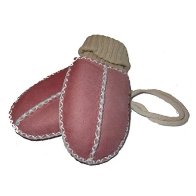 Abbildung von Baby Lammfell Handschuhe / Fäustel mit Strickbündchen, rosa