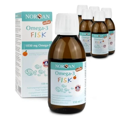 Abbildung von NORSAN Omega 3 FISK Fischöl hochdosiert 6er Pack (6x 150 ml) / für Kinder 1.030mg pro Portion/Omega Öl mit EPA &amp; DHA/Tagesdosis 1 TL Premium