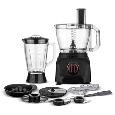 Abbildung von TurboTronic by Z Line Küchenmaschine Food Processor mit Standmixer 3L Behälter 1,5L Glaskaraffe, 1900 W, 3 l Schüssel, Raspelscheiben Zitruspresse Zerkleinerer Eiscrusher Power