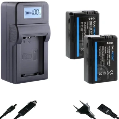 Abbildung von 2X blumax Akku Ersatz für Sony NP FW50 [ 1030mAh ] + Speed LCD Charger Alpha 7 7II 7R 7S II 6300 6500 / NEX 6 F3 DSC RX10 IV/ZV E10