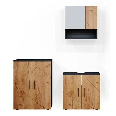 Abbildung von Vicco Badmöbel Set Irma, Anthrazit/Eiche, 3 Teile, mit Unterschrank 60 cm, (3 er Set, St., Set)