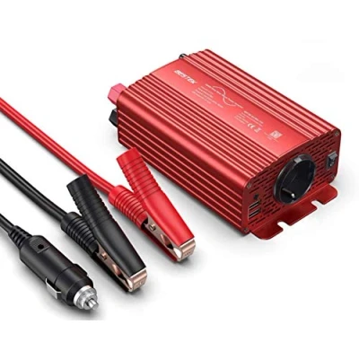 Abbildung von Reiner Sinus Spannungswandler 12V auf 230V BESTEK Wechselrichter 300w Stromwandler Converter Inverter Auto Adapter Netzteil mit 2 USB Ports, Zigarettenanzünder Stecker Autobatterieclips, Rot