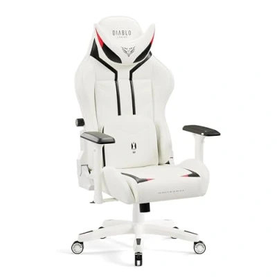 Abbildung von Diablo X Ray Gaming Stuhl Bürostuhl Gamer Chair Schreibtischstuhl 4D Armlehnen Ergonomisches Design Kunstleder Perforation Wippfunktion Weiß Schwarz King (XL)