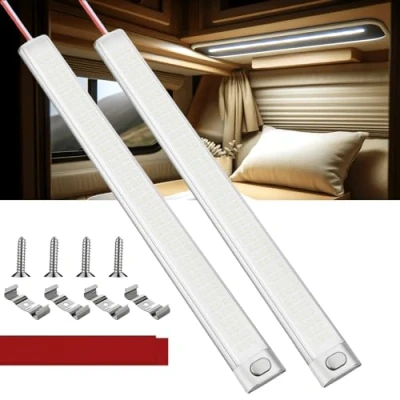 Abbildung von 12V Led Lampe Wohnmobil, 10W 120 Auto Innenbeleuchtung Mit Schalter, 1600LM Leiste 12 Volt Bar für Wohnmobil Van Bus Caravan Boat Küche Bad LKW 2 Stück