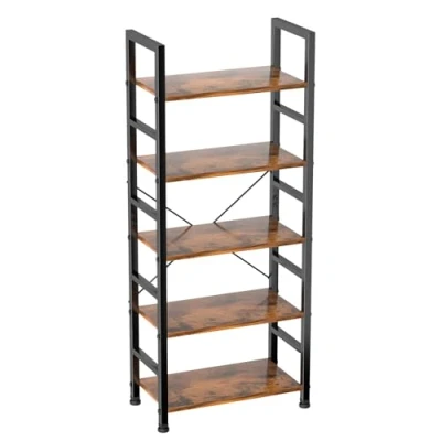 Abbildung von Sweetcrispy Bücherregal 5 Ebenen,Standregal mit Stahlrahmen,Lagerregal im Industriestil,Ablagen Wohnzimmer Küche,Regal für Büro,Schlafzimmer,Arbeitszimmer,Modernes Braun,60x31x160cm