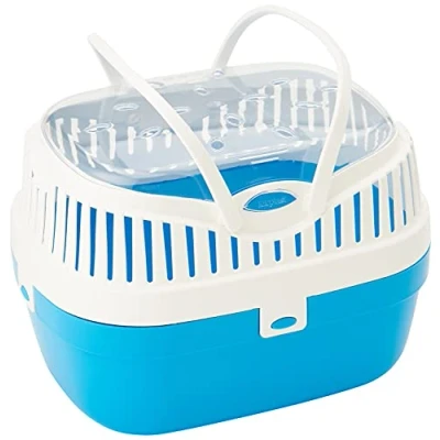 Abbildung von Ferplast Transportbox für Hamster und andere kleine Nagetiere Aladino Medium Reisekäfig Hamster, Belüftungsgitter, komfortabler Griff, sicherer Verschluss, 30 x 23 21 cm, blau
