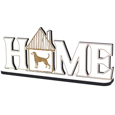 Abbildung von Deko Home Aufsteller Holz Dobermann 28x12 cm Holzdeko zum Hinstellen Buchstaben Schriftzug Wohnzimmer Tischdeko Dekoration Fensterbank