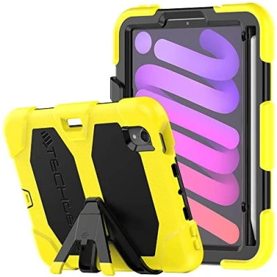 Abbildung von TECHGEAR Schutzhülle Designed für iPad Mini 6 2021 6. Generation (8.3 Zoll) Robuste hülle Design Stoßfester Panzer Überleben mit abnehmbaren Ständer Schule, Kinder Bauunternehmer Gelb