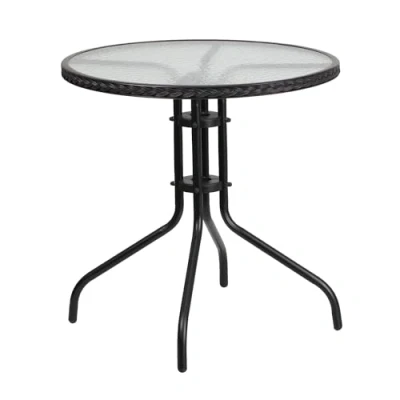 Abbildung von Flash Furniture 71,1 cm runder Tisch aus gehärtetem Glas mit schwarzer Rattankante