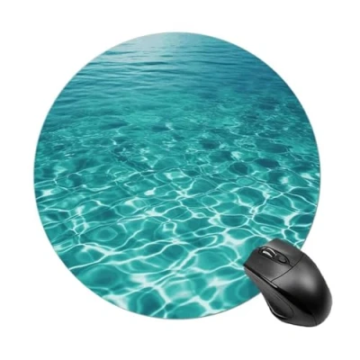 Abbildung von Blaues Aqua Pool Wasser Mauspad, wasserdicht, Gaming Mauspads mit rutschfester Gummiunterseite, rundes Computer Mauspad genähten Kanten, personalisiertes für Schreibtischunterlage, 20 cm