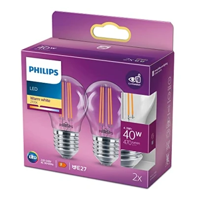 Abbildung von Signify Philips LED classic Lampe 40W E27 Tropf Warmw 470lm klar 2erP