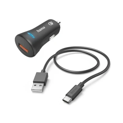 Abbildung von Hama Schnellladegerät für Auto, 19,5 W (Schnellladegerät Zigarettenanzünder, USB mit A auf C Ladekabel, 1,5 m, Qualcomm Quick Charge 3.0, W) Schwarz