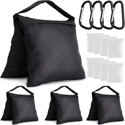 Abbildung von 4 Stück Sandsäcke, 59cm*27cm Gewichtssack für Lichtstative Foto und Videoausrüstung Gewichtssäcke, Maximale Belastung 9kg, Schwarz Sandsack Beschwerung Reflektoren, Softboxen Fotostudio