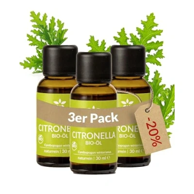 Abbildung von Heldengrün® BIO Citronellaöl [100% NATURREIN] Echtes Citronella Öl Zitronig, erfrischend &amp; frisch Oil Ätherisches 3 x 30 ml